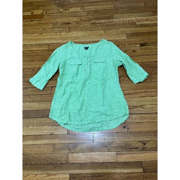 Eddie Bauer Womens Linen Blouse Size Large Green 3/4 Sleeve Lightweight Shirt - Picture 1 of 5